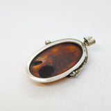 Large Sterling Silver & Baltic Amber Floral Drop Pendant Vintage c1970s
