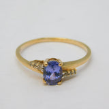 10ct Yellow Gold, Oval-Cut Amethyst & Diamond Dress Ring Vintage c1990