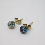 Pair of Sterling Silver Opal Pieces In Resin Ball Stud Earrings Vintage c1970