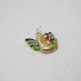 Sterling Silver Sapphire & Multi-Colour Enamel Swan Charm Pendant Vintage c1970