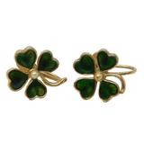 Silver Plated, Green Enamel, Seed Pearl Shamrock Screw-Back Earrings Vintage
