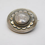 Victorian Sterling Silver Floral Pattern Button Brooch Pin Antique c1880s