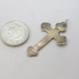 Sterling Silver Floral Pattern Cross Charm Pendant Vintage c1970s