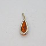 Sterling Silver Baltic Amber Peardrop Charm Pendant Vintage c1970s