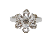 Sterling Silver Spinel Cluster Flower Dress Ring Vintage c1970 Size N 1/2