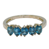Sterling Silver 5 Marquis Cut Sapphire Dress Ring Vintage c1970 Size N 1/2