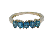 Sterling Silver 5 Marquis Cut Sapphire Dress Ring Vintage c1970 Size N 1/2