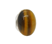 Sterling Silver Tiger's Eye Cabochon Statement Ring Vintage c1970 Size L