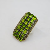 Sterling Silver 21 Peridot & Marcasite Statement Ring Modern c1990 Size L 1/2