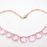 Sterling Silver, Simulated Pearl & Faceted Pink Quartz Necklace Vintage