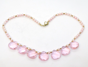 Sterling Silver, Simulated Pearl & Faceted Pink Quartz Necklace Vintage