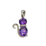 Sterling Silver Amethyst & Diamond Set Sitting Cat Charm Pendant Vintage c1970