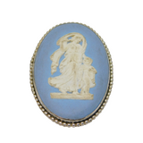 Sterling Silver Blue & White Wedgwood Woman With Child Cameo Brooch Vintage 1954