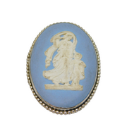 Sterling Silver Blue & White Wedgwood Woman With Child Cameo Brooch Vintage 1954