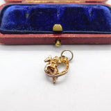 Gold Metal on Silver Horse Jumping Through Horseshoe Charm Pendant Vintage c1970
