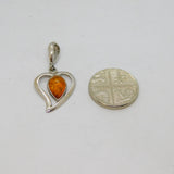 Sterling Silver Baltic Amber Curvy Open Heart Charm Pendant Vintage c1970