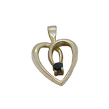 Sterling Silver Sapphire Open Heart Form Charm Pendant Vintage c1970s