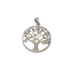 Sterling Silver CZ Set Tree Of Life Round Disc Charm Pendant Modern c2000s