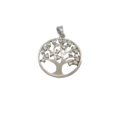 Sterling Silver CZ Set Tree Of Life Round Disc Charm Pendant Modern c2000s