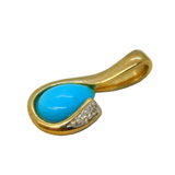 9ct Yellow Gold, Diamond & Turquoise Set Drop Pendant Vintage c1980s