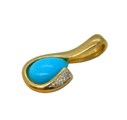 9ct Yellow Gold, Diamond & Turquoise Set Drop Pendant Vintage c1980s