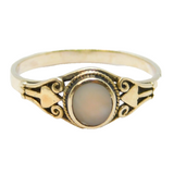 Sterling Silver Mother Of Pearl Oval Dress Band Ring Vintage c1970 Size Q 1/2