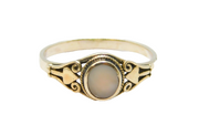 Sterling Silver Mother Of Pearl Oval Dress Band Ring Vintage c1970 Size Q 1/2
