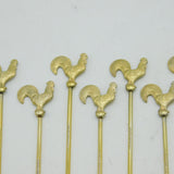 Set of Twelve Sterling Silver Gilt Cockerel Chicken Cocktail Sticks Antique Deco