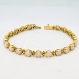 9ct Yellow Gold & White Opal Set Panel Bracelet Vintage c1990s 7" Length