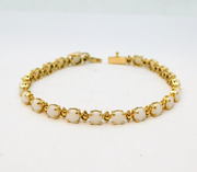 9ct Yellow Gold & White Opal Set Panel Bracelet Vintage c1990s 7" Length