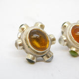 Pair of Sterling Silver 'Sputnik' Amber & Stone-Set Stud Earrings Vintage