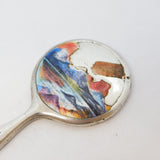 Sterling Silver & Enamel Chatelaine Mirror Fob Antique 1923 Birmingham AF