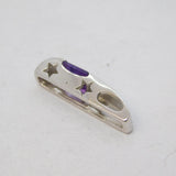 9ct White Gold & Amethyst Set Star Pattern Drop Pendant Vintage c1980