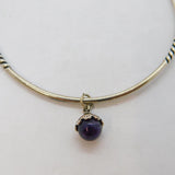 Sterling Silver Amethyst Charm Patterned Bangle Bracelet Contemporary c2010