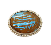 Sterling Silver Morpho Butterfly Wing Button Brooch Antique c1920 Art Deco