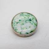 Sterling Silver Mounted White-Green Enamel Brooch Pin Antique c1920 Art Deco