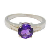 Sterling Silver Modernist Amethyst Solitaire Dress Ring Vintage c1970 Size L