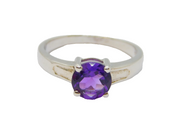 Sterling Silver Modernist Amethyst Solitaire Dress Ring Vintage c1970 Size L
