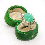 Sterling Silver Cabochon Green Jadeite Cocktail Ring Vintage c1970 Size P