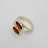Sterling Silver 2 Faceted Garnet Cross Over Studio Ring Vintage c1970 Size O 1/2
