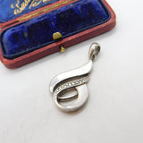 Sterling Silver Diamond Paste Modernist Drop Charm Pendant Vintage c1970