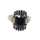 Sterling Silver Black & Clear Crystal Deco Style Dress Ring Vintage c1970 Size O