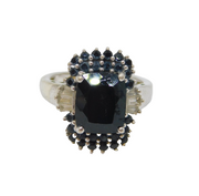 Sterling Silver Black & Clear Crystal Deco Style Dress Ring Vintage c1970 Size O