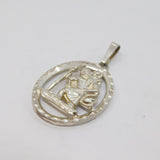 Sterling Silver Large Oval Cut-Out St Christopher Travel Pendant Vintage c1970