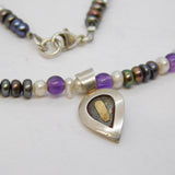 Tahitian Pearl, Pearl & Amethyst Beaded Sterling Silver Necklace Vintage 2005