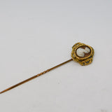 Victorian Yellow Metal Carved Shell Cameo Stick Pin Antique 1860