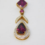 9ct Yellow Gold, Tourmaline & Diamond Floral Drop Pendant Vintage c1990