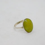 Sterling Silver Yellow-Green Hardstone Oval Dress Ring Vintage c1970 Size R