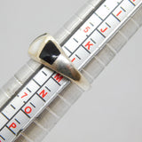 Sterling Silver Black Enamel & Mother Of Pearl Ring Vintage c1970 Size L 1/2