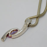 Sterling Silver Modernist Amethyst Set Pendant Necklace Vintage c1970s